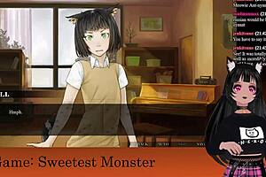 Anime and visual novel-influenced Halloween cosplay and livestream featuring petite Vtuber Lewdneko