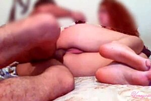 Cute brunette curly-headed girl takes huge dick in her natural home video