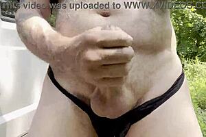 i stroke my big monster cock in the gay woods solo