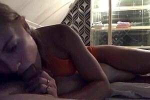 young girl teases stepdad with a naughty suck