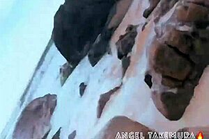 big cock amateurs fuck angel takemura's ass in topless sex on the beach 😏