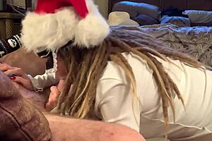 Masked cutie enjoys holiday fun with stockings.