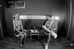 Short haired babe experiments with enema and milk