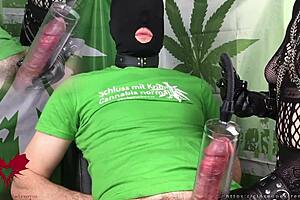 goth milf, you stroking with black latex gloves and penis pump or what?