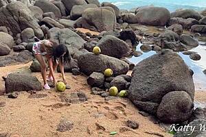 Naked girl pours coconut juice 😍