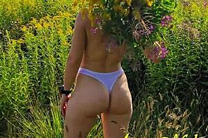 Adorable Girl With Small Tits Walks In Nature, Teasing In Short Shorts