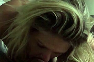 Hot blonde lover gives blowjob to big cock