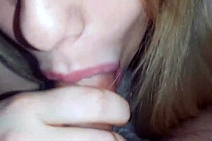 after a hard day at work, she meets her husband in a sexy outfit for kissing, fingering, and blowjob