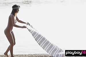 natalie costello teases big natural tits outdoors, clothes ripping off