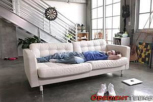 Submissive teen throated deeply with cum in mouth