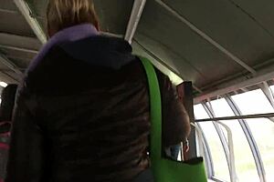 Chubby Girl's Brown Nylon Jacket Touched Candidly on Street