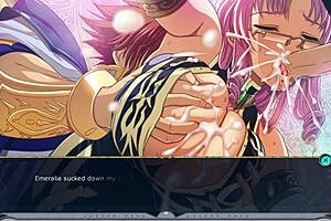 In this kyonyuu fantasy, emeralia dominates in a threesome with big tits and cumshot