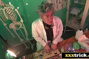 Mad scientist bangs his stunning creation, lady bug!