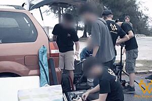 after the beach, the 19 year old asian girl gives a wet blowjob, leading to a facial cumshot with big tits bouncing