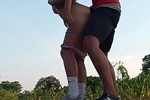 during a walk in the forest, my friend with big tits begs me to fuck her pussy and creampie her.