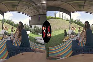 High definition outdoor VR seductive teen with alluring nipples