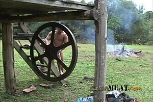 Two farmer gay guys fuck hotly on outdoor ranch