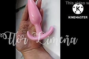 Peruvian girl plays alone with dildo at work