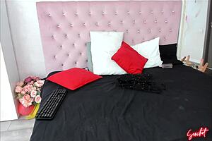 Sexy blonde milf in lingerie shows off her big tits and boobs with horny close-up details for your viewing pleasure