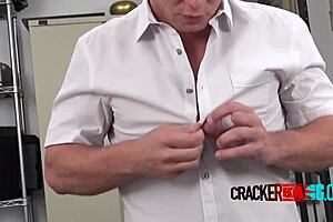 Does this interracial gay couple fuck bareback in the office, taking his virgin ass?