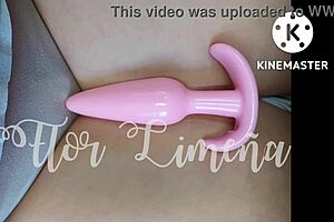 Peruvian girl plays alone with dildo at work