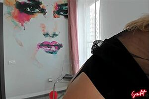 Sexy blonde milf in lingerie shows off her big tits and boobs with horny close-up details for your viewing pleasure