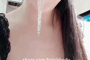 Bound temptation with rope marks, gag drooling, tongue tip flirting, deep throat tears and silk essence.