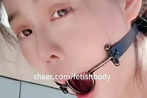 Bound temptation with rope marks, gag drooling, tongue tip flirting, deep throat tears and silk essence.