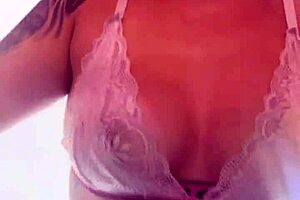 Wow, tanned babe's big tits show through sweaty shirt at gym!