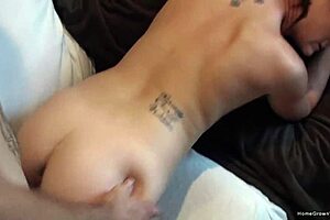 Brunette babe’s hairless slit licked before hard banging