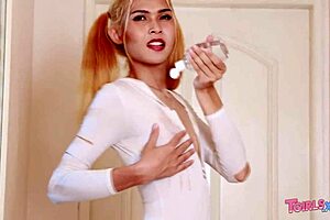 tgirls xxx ploy gets oiled up for masturbation