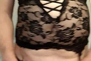 Serious sissy in crossdresser attire teasing with her sexy peckey