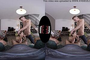 Virtual taboo brunette gets blowjob and handjob on shaved pussy