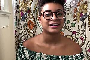 Ebony Amateur Kay Plays with Big Tits on Sofa Reaching Orgasm