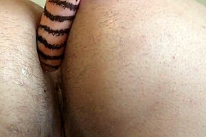 Beautiful russian bbw does deep anal masturbation doggy style, shaking juicy pawg while fucking hairy asshole close-up.