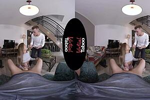 Virtual taboo brunette gets blowjob and handjob on shaved pussy