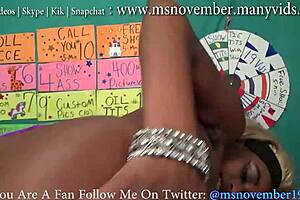 Msnovember's cute ebony ass jumps naked on bed with bookbag