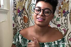 Ebony Amateur Kay Plays with Big Tits on Sofa Reaching Orgasm