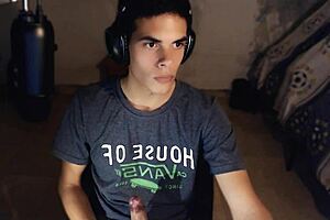 Shaved Twink's Big Cock Cumshot on Webcam Chat