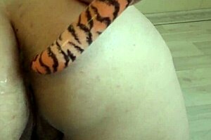 Beautiful russian bbw does deep anal masturbation doggy style, shaking juicy pawg while fucking hairy asshole close-up.