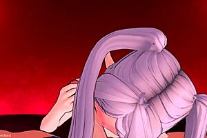 Frieren explores new tricks at love hotel with steamy handjob action.