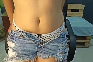 College girl touches her pussy alone at home