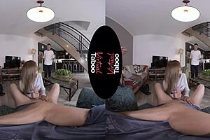 Virtual taboo brunette gets blowjob and handjob on shaved pussy