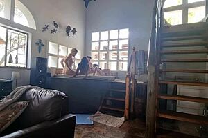 suggestive spa bath orgy with creampie and interracial action