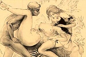 Erotic anime illustrations from an antique period