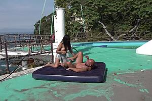 two hot latinas getting down with dirty talk on the beach for wild action.