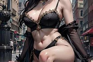 AI generated witch with body walks the streets on Halloween