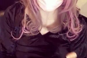 crossdressing ladyboy with cat ears masturbates on stream