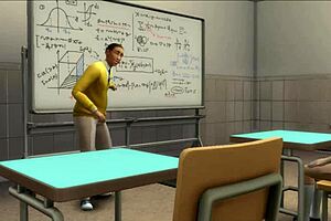 Does the teacher lick his blonde student's pussy?