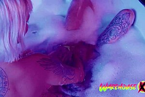 Intense lesbian pussy fuck with huge double dildo leads to incredible orgasm